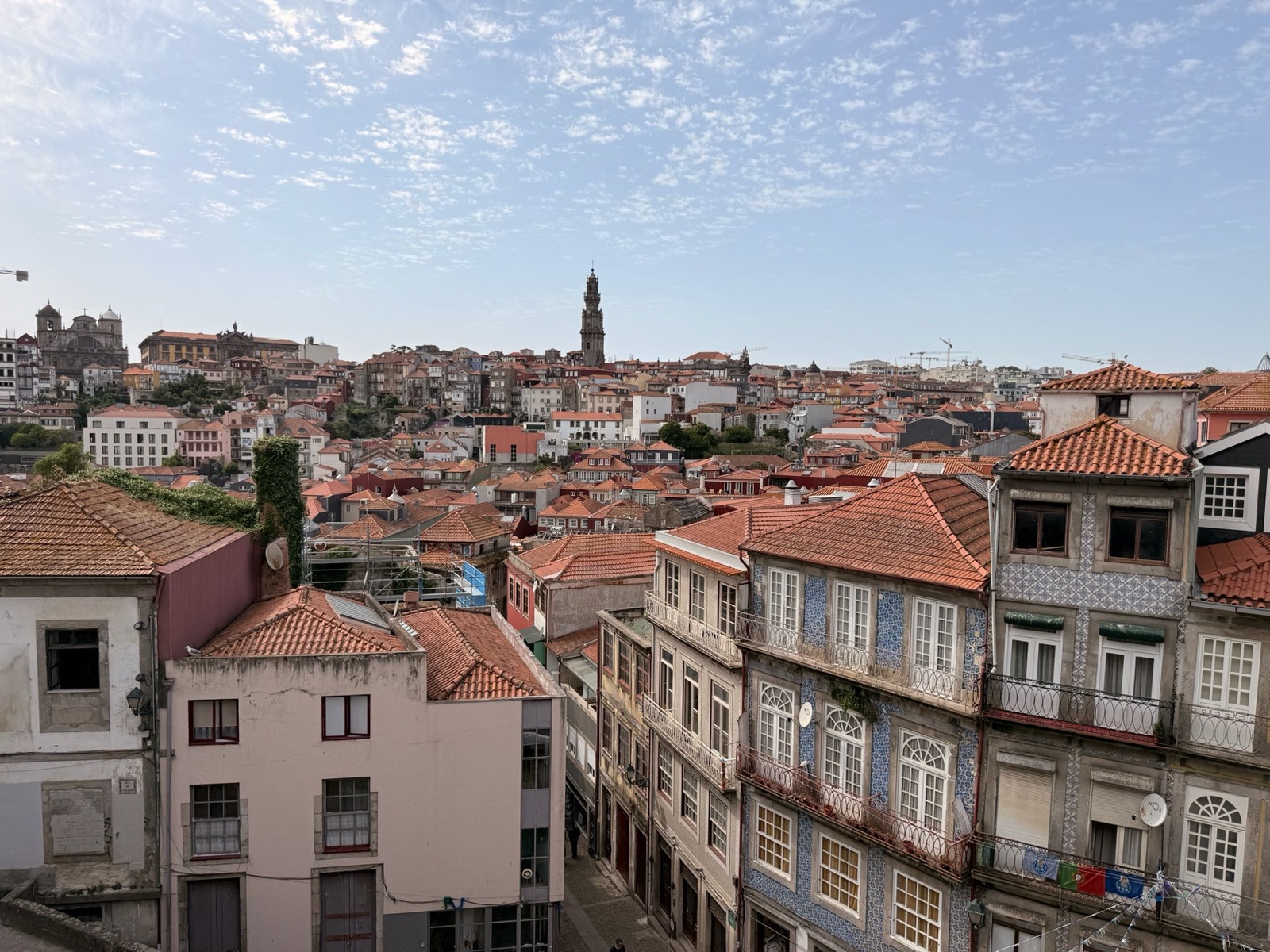 Daken van Porto met Torre dos Clérigos in de verte